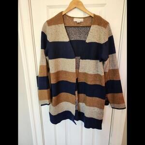 By Design Randee Open-Front Cardigan Sweater Striped Blue Brown Women Size L